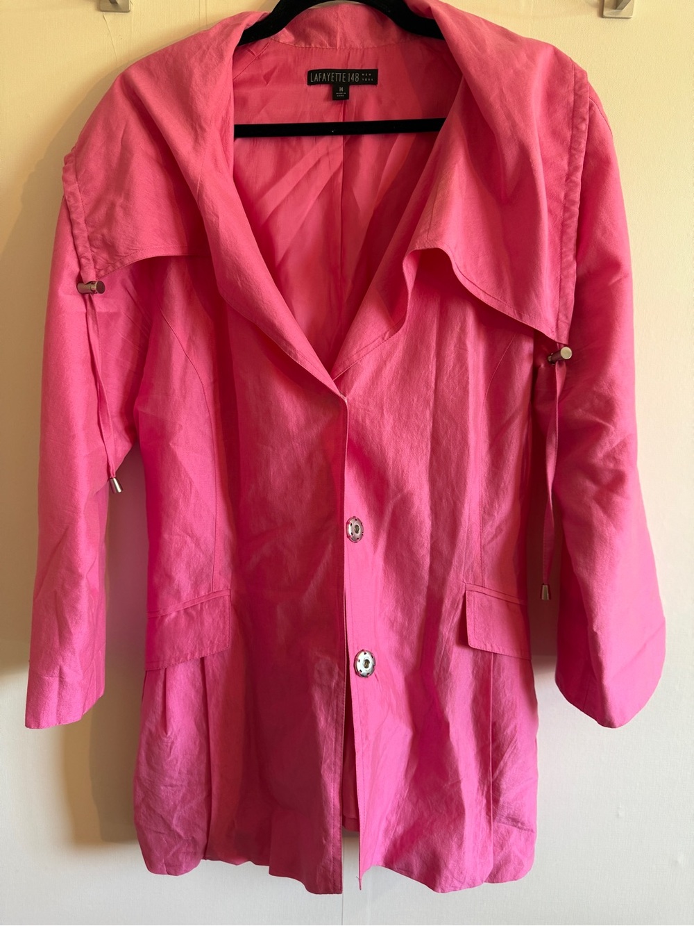Lafayette 148 New York Pink Cotton Silk Blend Belted Trench Jacket Size 14
